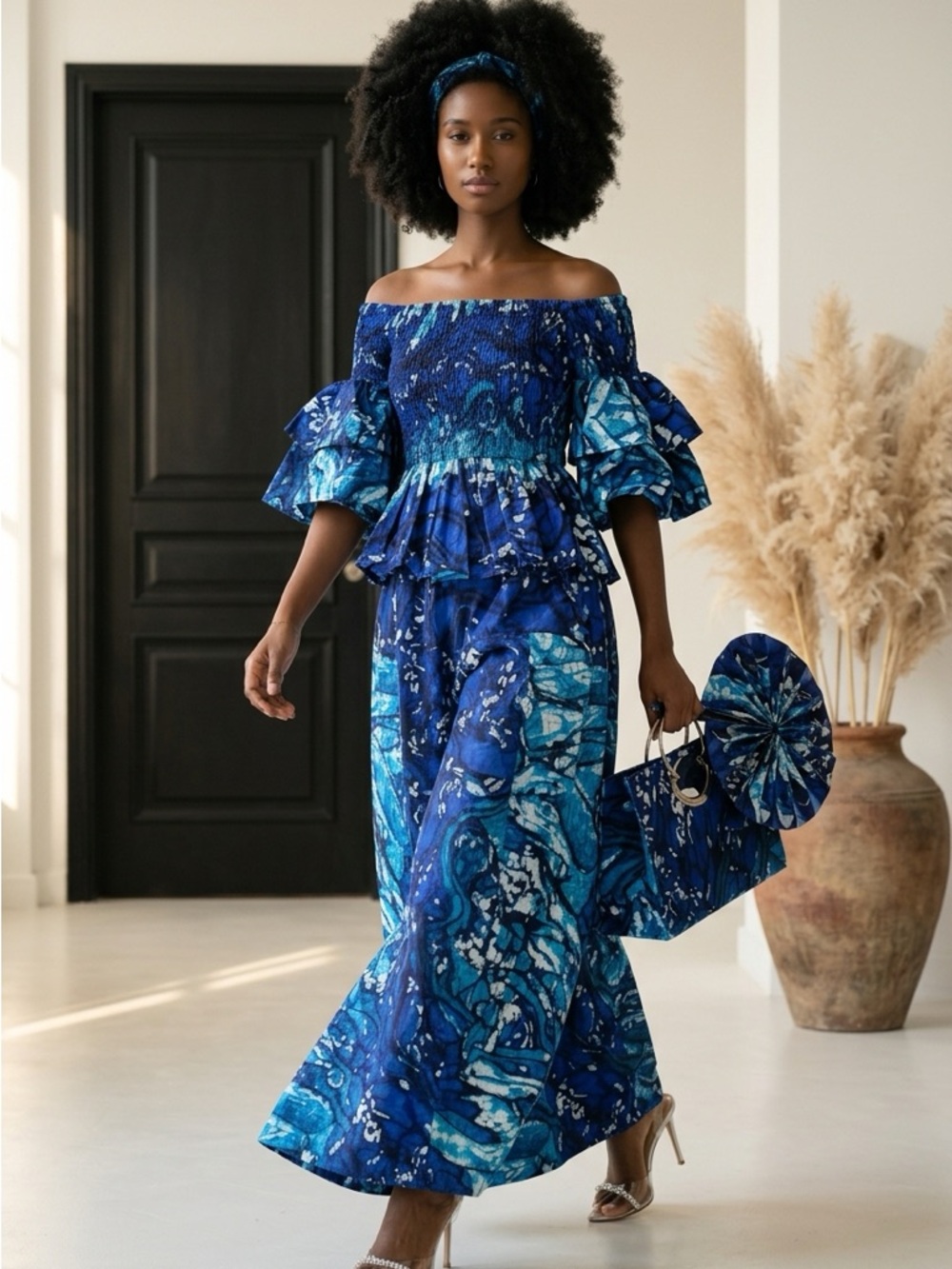 5-Piece African Ankara Pant Set – Blue Elegance